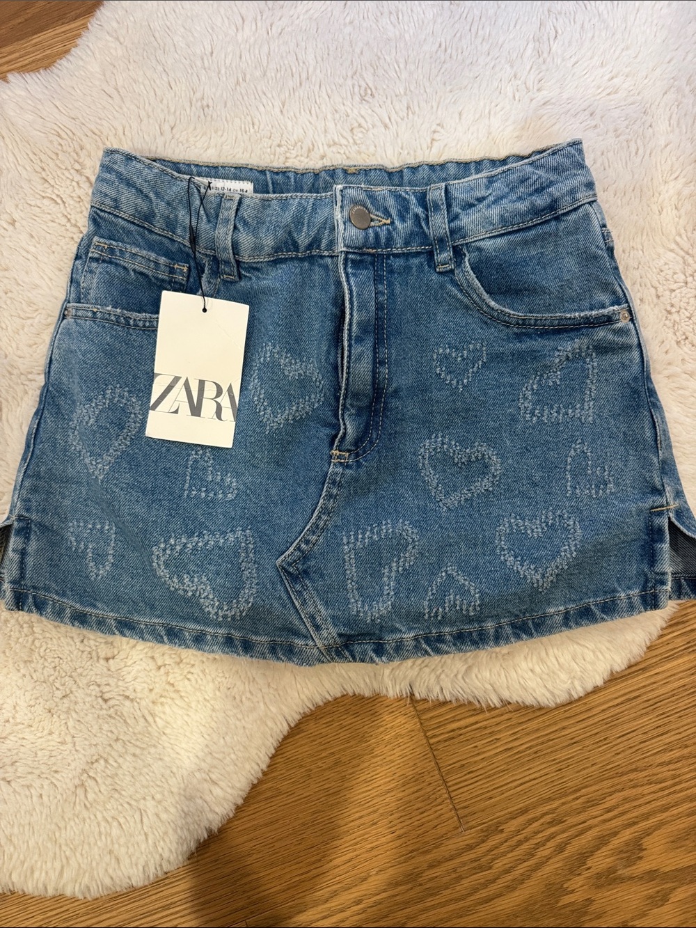 Zara Blue Denim Skort with Heart Motif